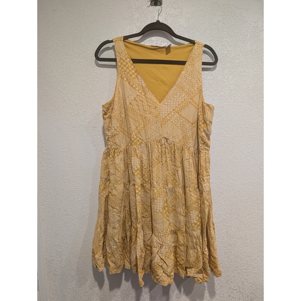 Sincerely Jules Tiered Mini Dress Casual Sleeveless Yellow Print XL‎ 0191
